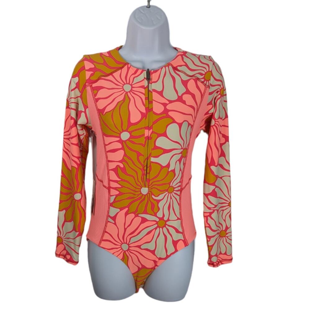 Maaji Dali Flowers Triton Surf Swimsuit 1 Piece Long Sleeve Reversible M New